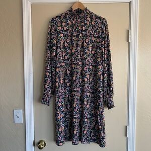 Boden Floral Midi Shift Swing Shirt Dress Sz.12 Smocked Mock Neck Knit